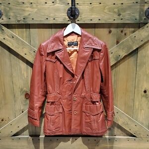 Vintage Brown Rust Leather Jacket Uruguay Retro Hip EUC Chic City Disco Fever